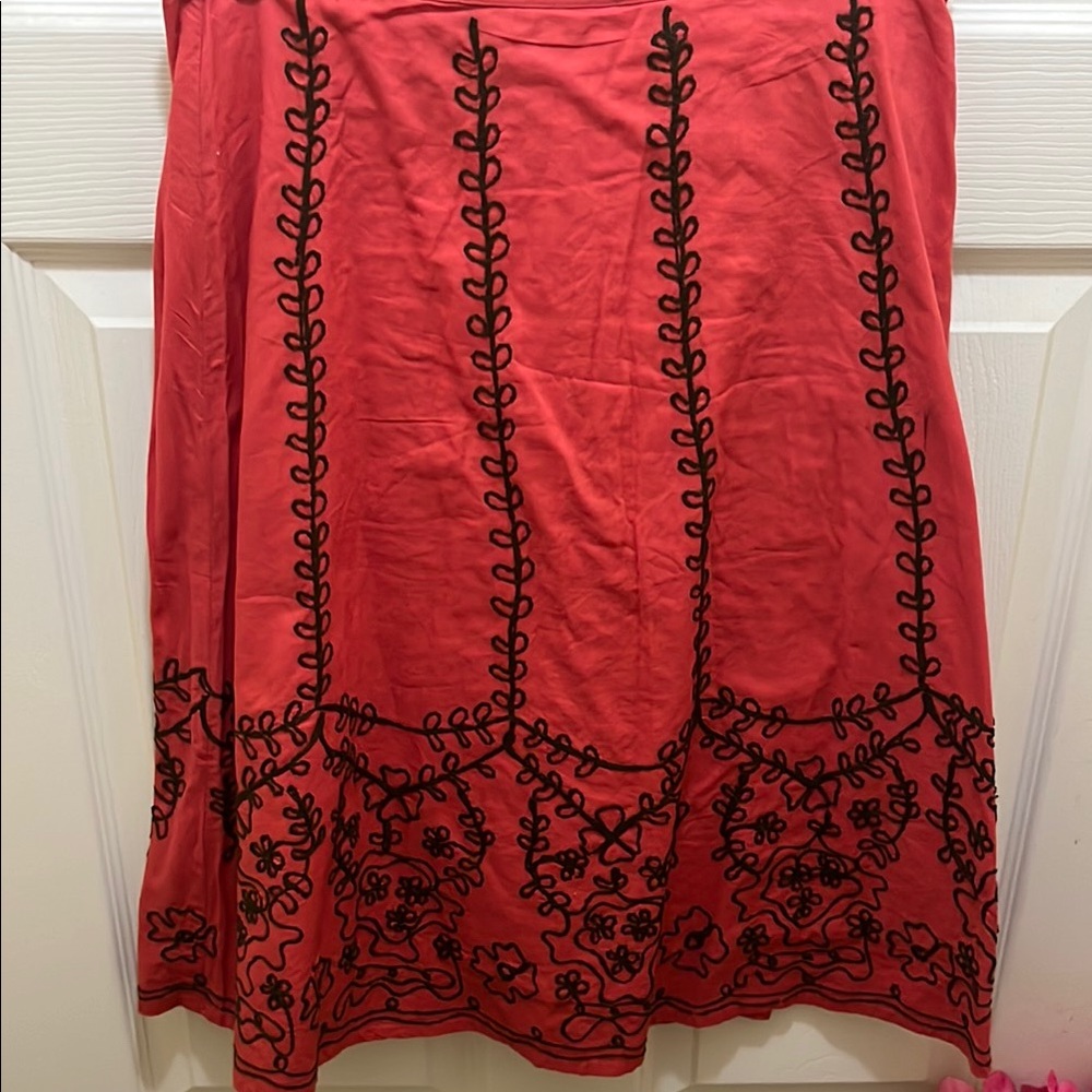 Coral Skirt with Black Embroidery